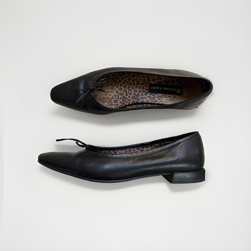 ETIENNE AIGNER Women Black Leather Loafer Flat Ballet Casual Bow Shoe Sz 9 M
